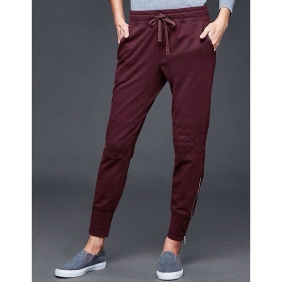 GAP Pants - GAP boyfriend moto joggers burgundy quilted knee
